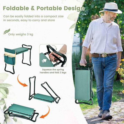 Costway 2-in-1 Garden Kneeler & Seat, Portable & Foldable Garden Tool for Kneeling & Sitting, Heavy-Duty Garden Bench w/Large Tool Pouch, Wide Kneeling Pad for Women Men Seniors