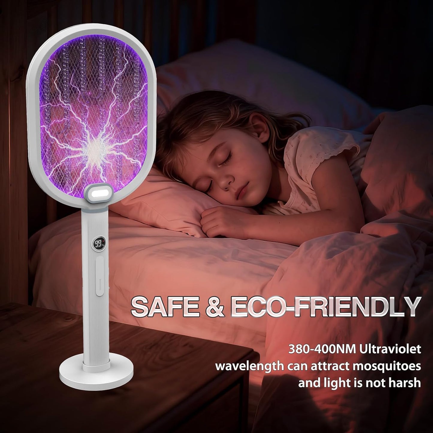 Electric Fly Swatter & Bug Zapper Racket, 3000V Mosquito Killer, 2-in-1 with UV Lamp Mode, USB Rechargeable, Indoor Outdoor Fly Killer
