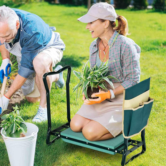 Costway 2-in-1 Garden Kneeler & Seat, Portable & Foldable Garden Tool for Kneeling & Sitting, Heavy-Duty Garden Bench w/Large Tool Pouch, Wide Kneeling Pad for Women Men Seniors