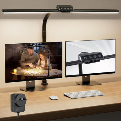 Dual Head LED Desk Lamp, Desk Lamp with Clamp for Home Office, Eye-Caring Architect Light with Flexible Gooseneck, 5 Color Modes & Stepless Dimming