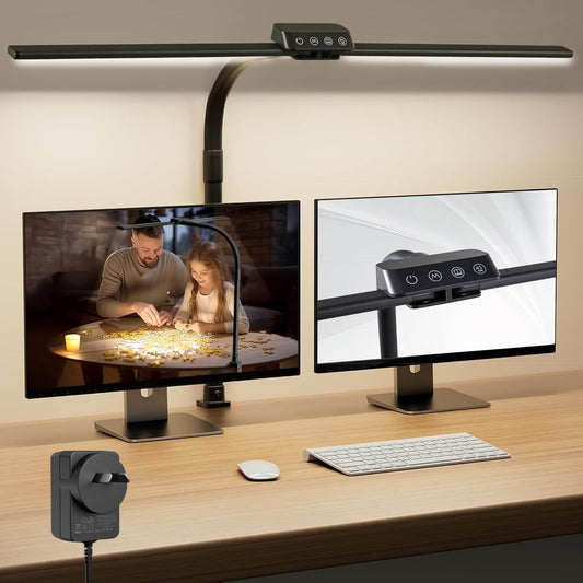 Dual Head LED Desk Lamp, Desk Lamp with Clamp for Home Office, Eye-Caring Architect Light with Flexible Gooseneck, 5 Color Modes & Stepless Dimming