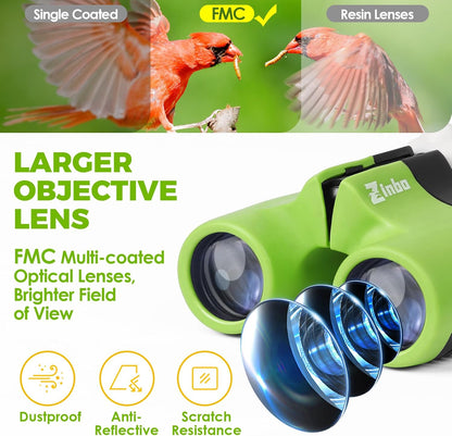 Binoculars For Kids – 8x21 High-Resolution Optics – With Magnifying Glass & Whistle Compass – Outdoor Exploration Set – Ages 3–12