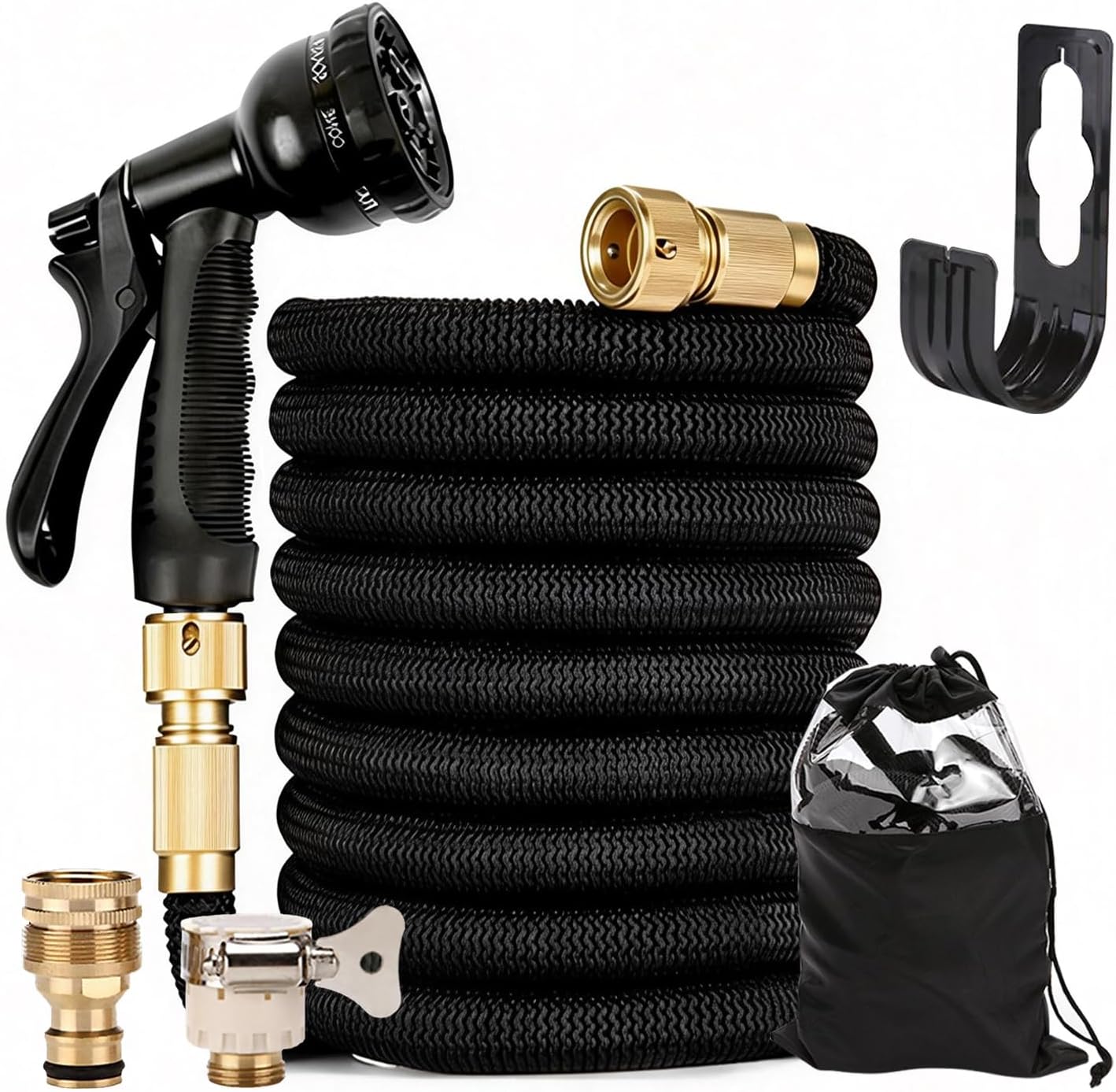 Garden Hose, 100/75/50ft Expandable Garden Hose,Lightweight Hose with 8Function Nozzle, Leak-Proof, No-Knot, Easy to Carry, Wear-Resistant, Sturdy, Flexible,Garden, Outdoor (Black, 50FT)