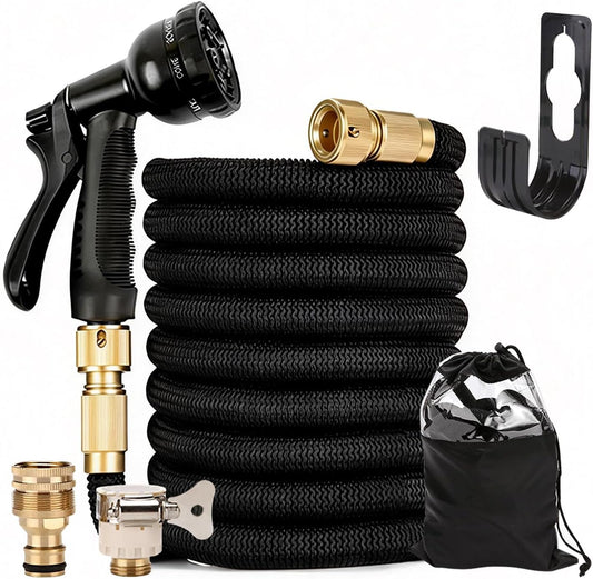 Garden Hose, 100/75/50ft Expandable Garden Hose,Lightweight Hose with 8Function Nozzle, Leak-Proof, No-Knot, Easy to Carry, Wear-Resistant, Sturdy, Flexible,Garden, Outdoor (Black, 50FT)