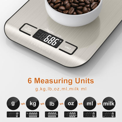 Digital Kitchen Scale – 5kg Capacity, 0.1g Precision, Tare Function, Silver Finish