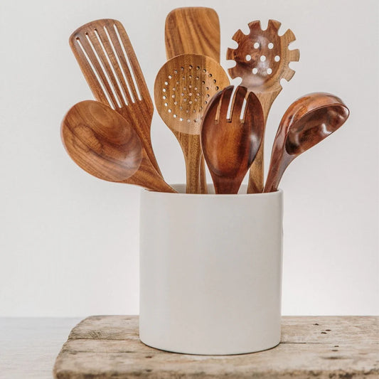 7 Wooden Kitchen Utensil Set - Heat Resistant - Eco Friendly