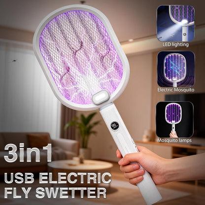 Electric Fly Swatter & Bug Zapper Racket, 3000V Mosquito Killer, 2-in-1 with UV Lamp Mode, USB Rechargeable, Indoor Outdoor Fly Killer
