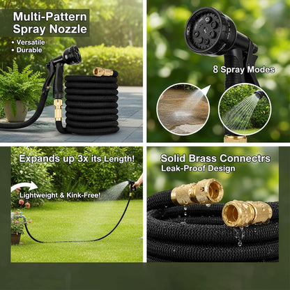 Garden Hose, 100/75/50ft Expandable Garden Hose,Lightweight Hose with 8Function Nozzle, Leak-Proof, No-Knot, Easy to Carry, Wear-Resistant, Sturdy, Flexible,Garden, Outdoor (Black, 50FT)