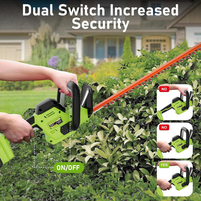 SUNCHERS 20V Cordless Hedge Trimmer Garden Tools with 2 Batteries and Charger, 550mm Blade Length, Electric Hedge Shear Bush Trimming, Grass Shrub Pruner Cutter Mover for Yard, Lawn