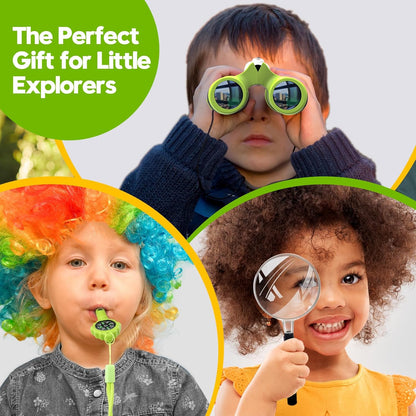 Binoculars For Kids – 8x21 High-Resolution Optics – With Magnifying Glass & Whistle Compass – Outdoor Exploration Set – Ages 3–12
