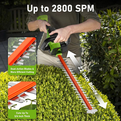 SUNCHERS 20V Cordless Hedge Trimmer Garden Tools with 2 Batteries and Charger, 550mm Blade Length, Electric Hedge Shear Bush Trimming, Grass Shrub Pruner Cutter Mover for Yard, Lawn