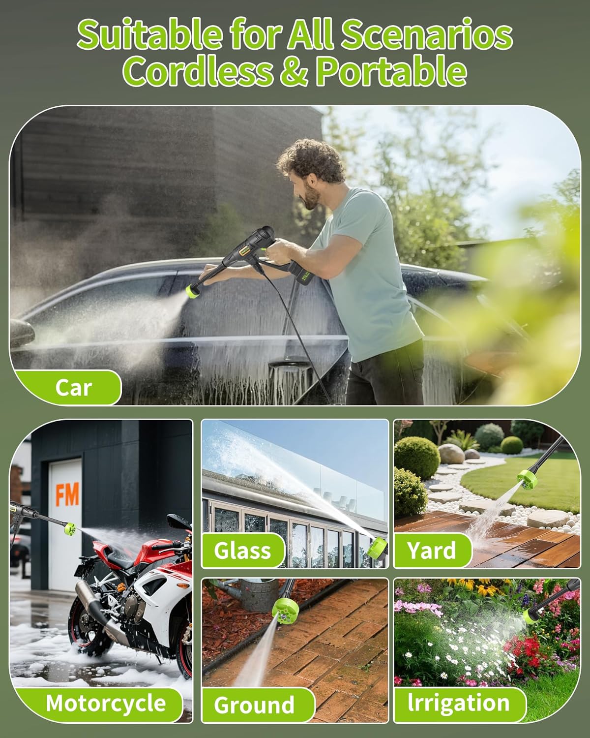 Cordless Pressure Washer Battery Powered; 990 PSI Cordless Power Washer with 4.0Ah Battery&Charger & 6-in-1 Nozzle; Portable Power Washer Cordless for Home; Battery Pressure Washer for Car Wash