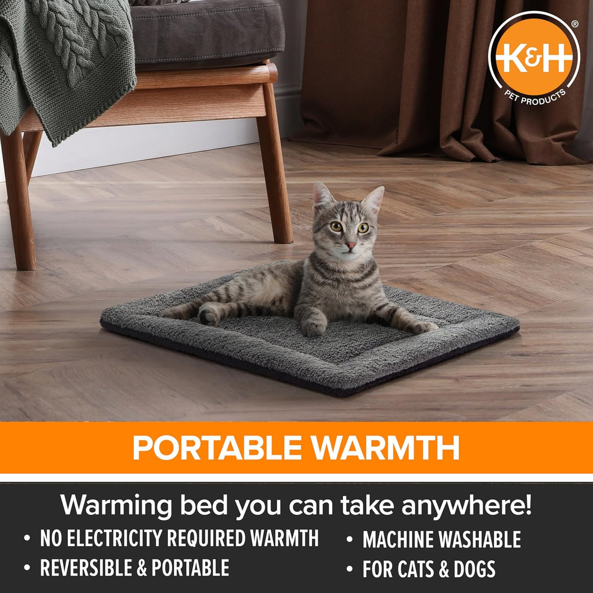 Self-Warming Cat Bed Pad, Self-Heating Thermal Cat and Dog Bed Mat, Cat Warmer Mat for Feral and Indoor Cats, Gray/Black 21 X 17 Inches
