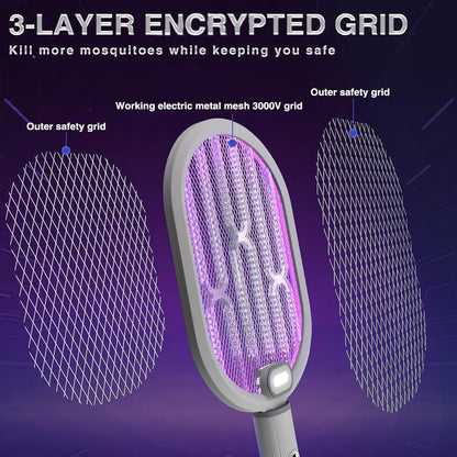 Electric Fly Swatter & Bug Zapper Racket, 3000V Mosquito Killer, 2-in-1 with UV Lamp Mode, USB Rechargeable, Indoor Outdoor Fly Killer