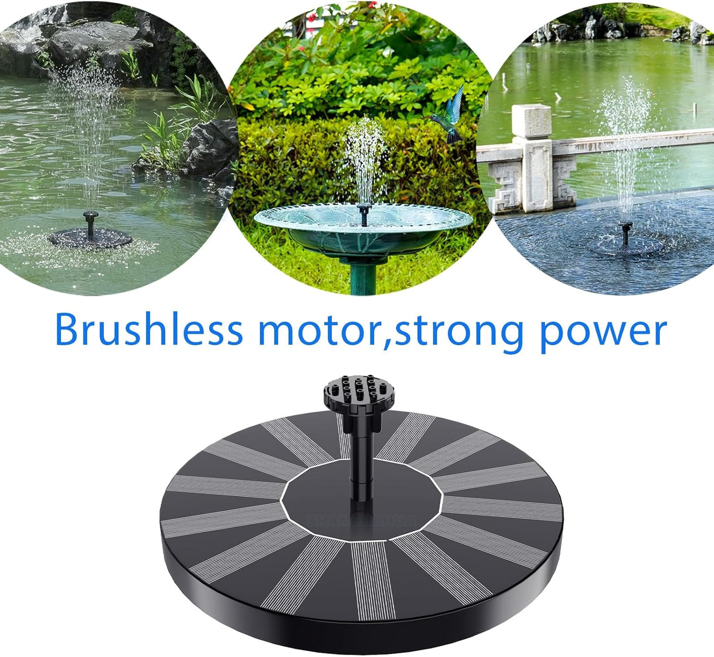 Solar Fountain, 1.5W Solar Bird Bath Fountains Pump Floating Solar Powered Water Fountain with 6 Nozzles and Fixer, Solar Fountain for Bird Bath, Outdoors, Garden, Pond, Pool