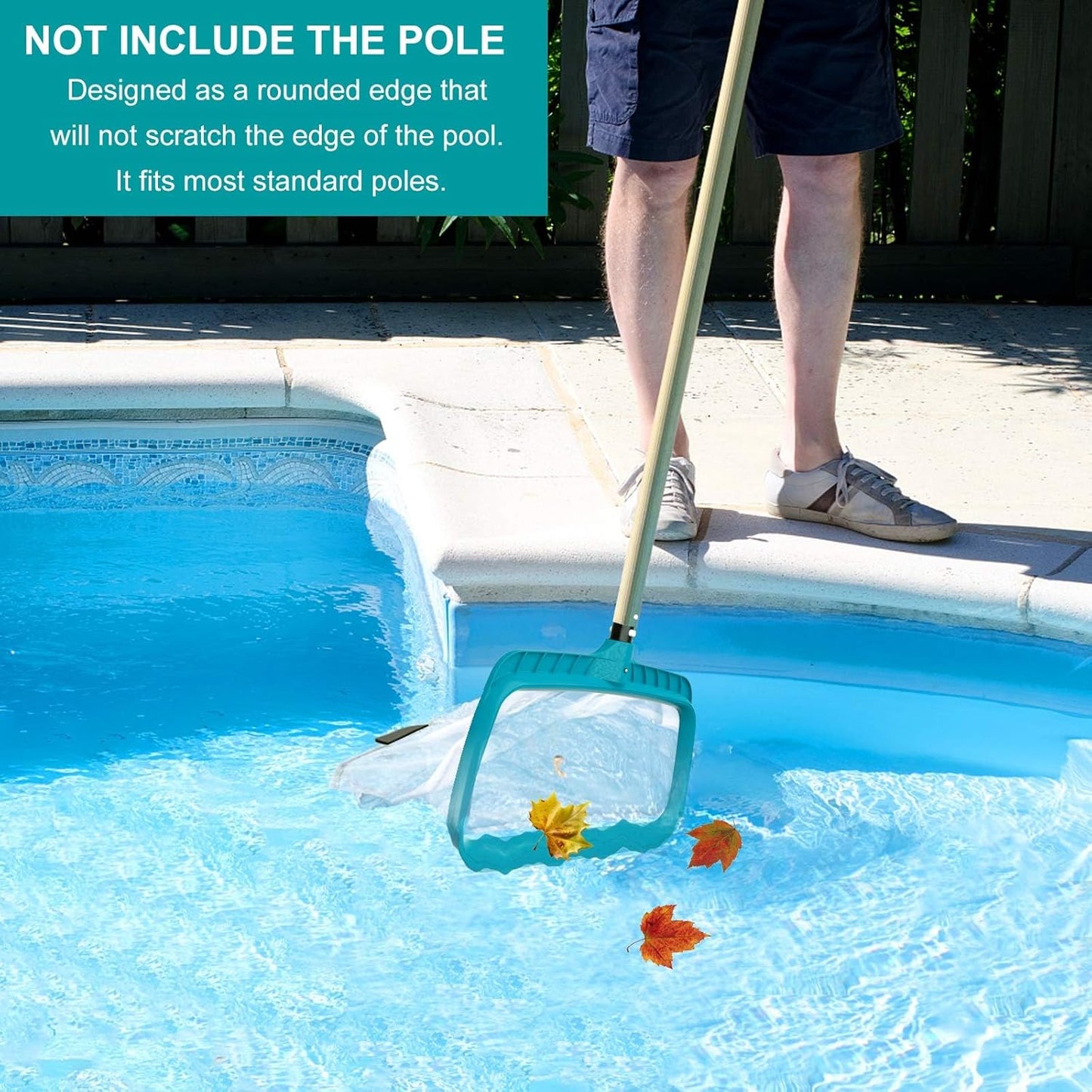 Professional Pool Skimmer Net with Deep Fine Mesh Bag, Heavy Duty Leaf Rake, Easy Scoop Edge, Debris Pickup Removal, Fast Cleaning (Pool Rake)