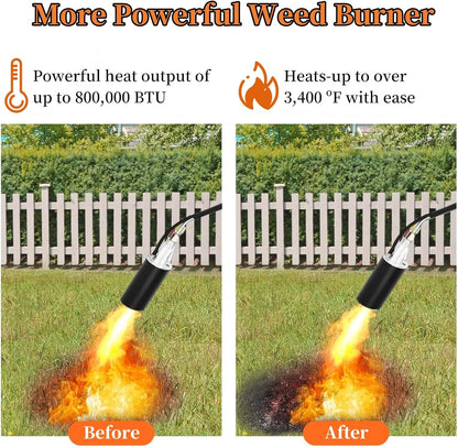 Propane Torch Weed Burner, 800,000 BTU Propane Gas Blow Torch Head Weed Torch with 10FT Hose, Flame Control, Turbo Trigger Push Button Igniter, Flamethrower for Burning Weed Roads Paint Removal