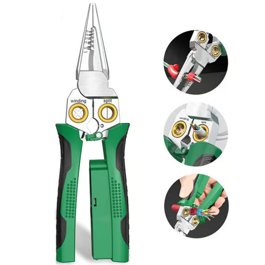 Outdoorfun 8-in-1 Wire Stripper – Cable Cutter, Voltage Tester, Silver/Green