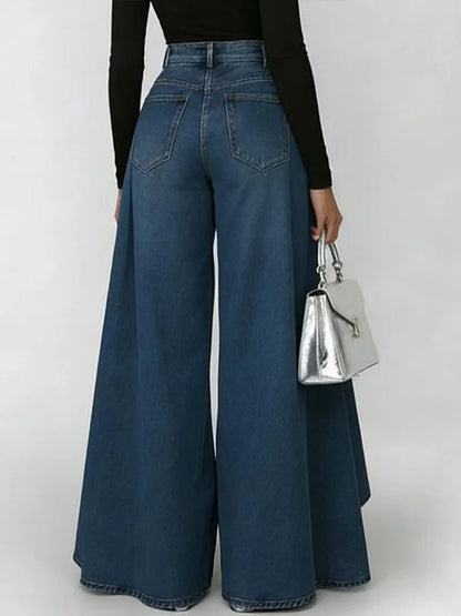Women High Waist Wide Leg Jeans – Cotton Linen Blend – Casual Loose Fit Pants