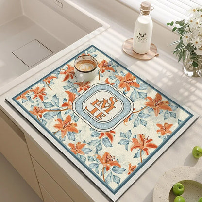 Premium Absorbent Draining Mat - Quick-Dry Microfiber, Non-Slip, Grey, Kitchen Essential