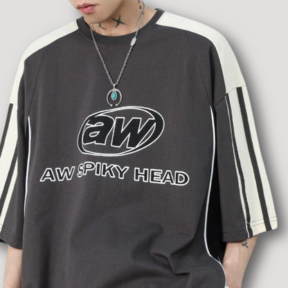 AW Spiky Head Color Blocked Oversized Shirt Men