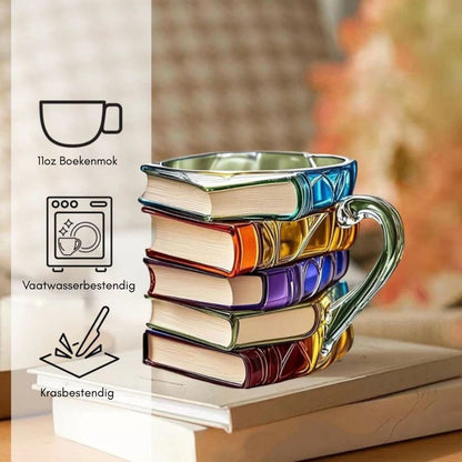 Handmade 3D Reading Mug – Glass – Unique Bookshelf Design – Dishwasher Safe