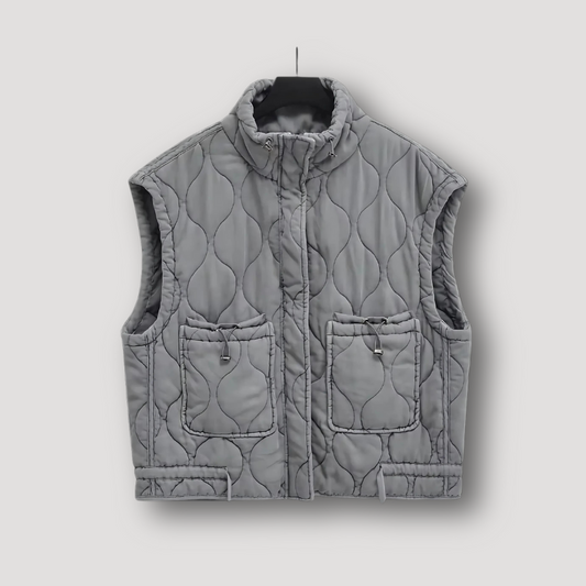 Zip Up Turtleneck Chainlink Quilted Gray Vest