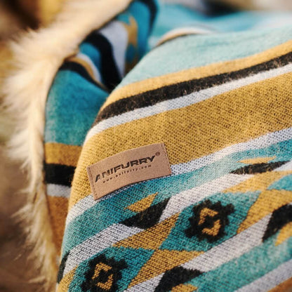 Aztec Faux Fur Blanket - Turquoise & Gold | Cozy Throw