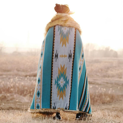 Aztec Faux Fur Blanket - Turquoise & Gold | Cozy Throw