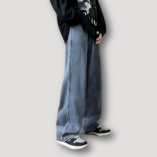 Loose Baggy Wide Leg Faded Denim Jeans for Men