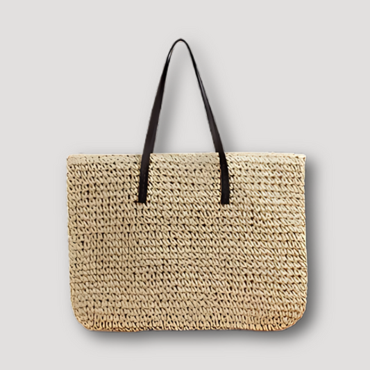 Boho Style Dark Brown Strap Raffia Straw Handbag Tote Bag