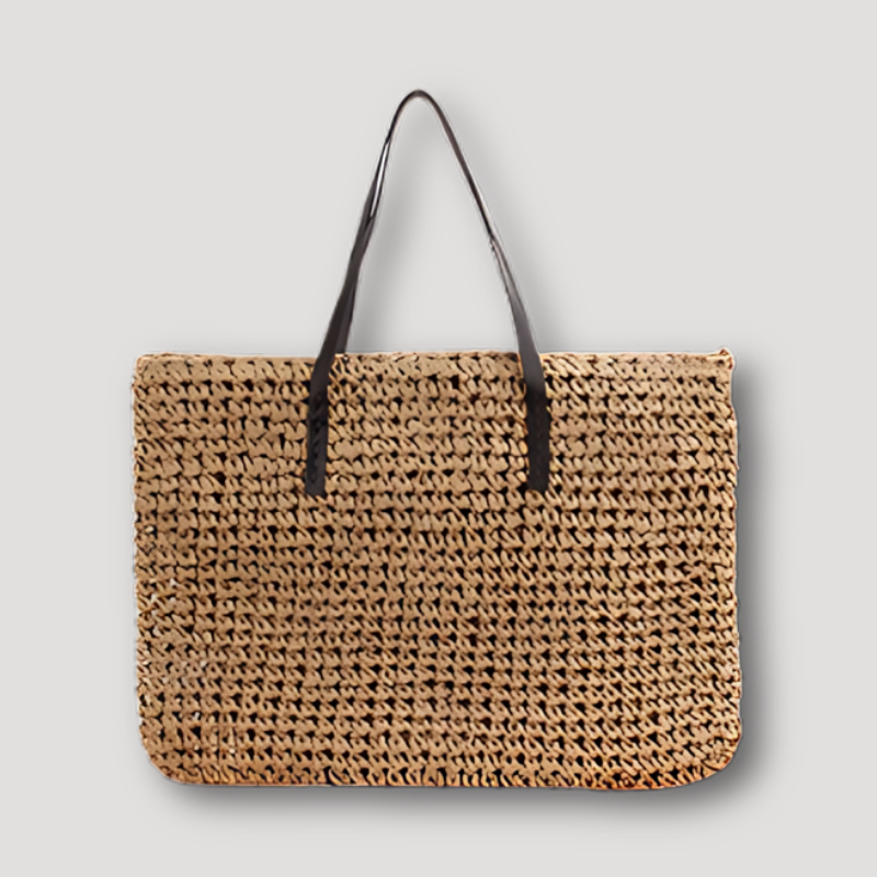 Boho Style Dark Brown Strap Raffia Straw Handbag Tote Bag