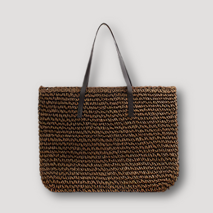 Boho Style Dark Brown Strap Raffia Straw Handbag Tote Bag