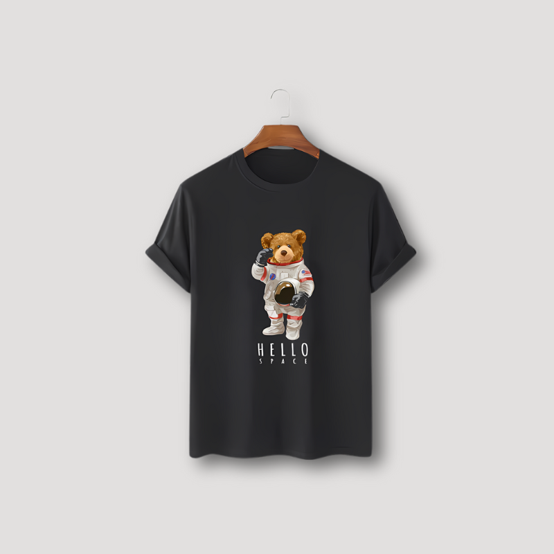 Hello Space Astronaut Teddy Bear Graphic T Shirt