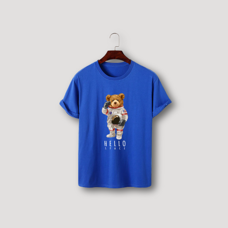 Hello Space Astronaut Teddy Bear Graphic T Shirt