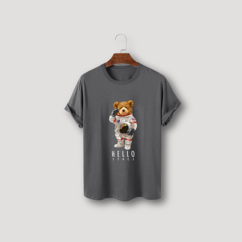 Hello Space Astronaut Teddy Bear Graphic T Shirt