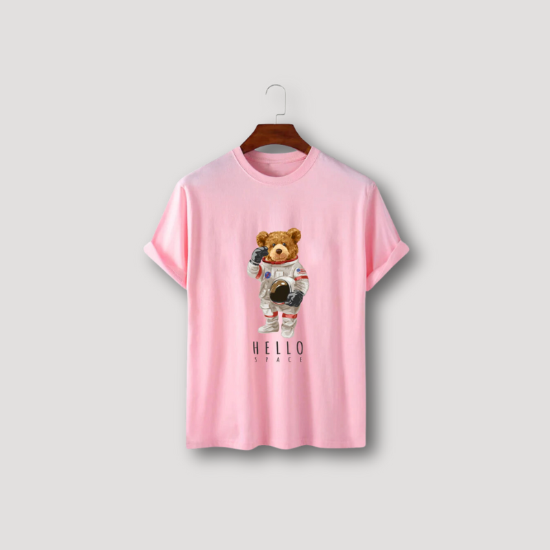 Hello Space Astronaut Teddy Bear Graphic T Shirt