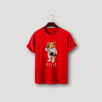 Hello Space Astronaut Teddy Bear Graphic T Shirt