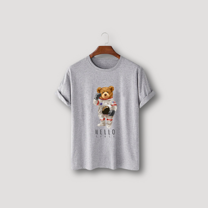 Hello Space Astronaut Teddy Bear Graphic T Shirt