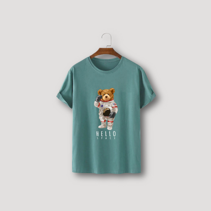 Hello Space Astronaut Teddy Bear Graphic T Shirt