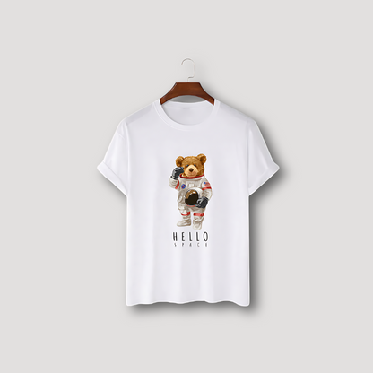 Hello Space Astronaut Teddy Bear Graphic T Shirt