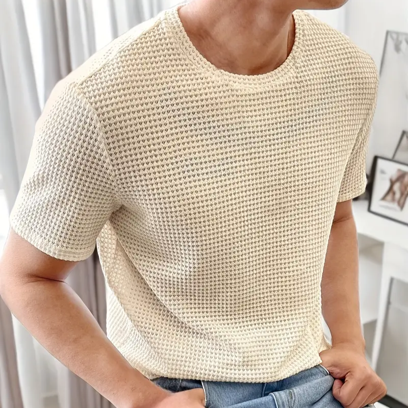 Waffle Knit Beige Summer T Shirt