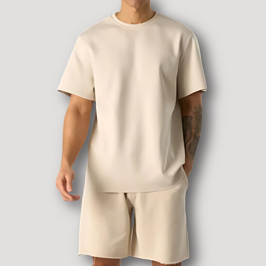 Beige T Shirt and Shorts Matching Set Summer Outfits