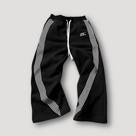 White Stripes Patchwork Baggy Black Sweatpants