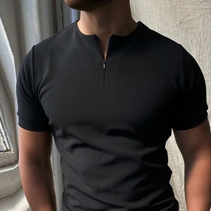 Slim Fit Seamless Quarter Zip Black T Shirt