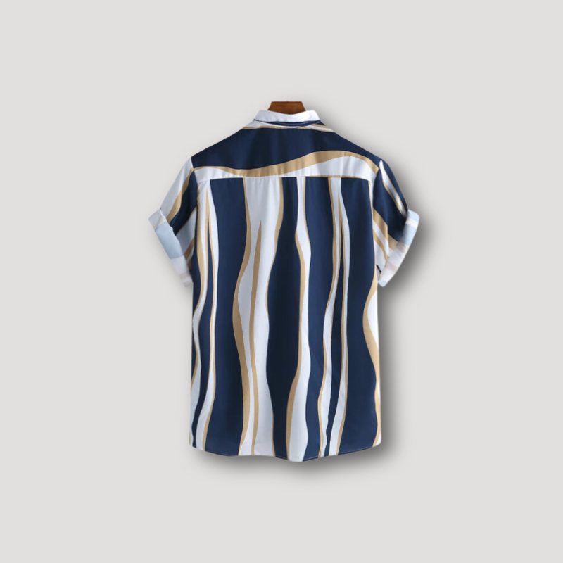 Wave Navy Striped Button Up Shirt Short Sleeve