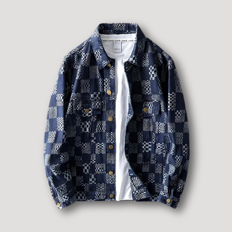 Button Up Checkered Shirt Jacket Men's