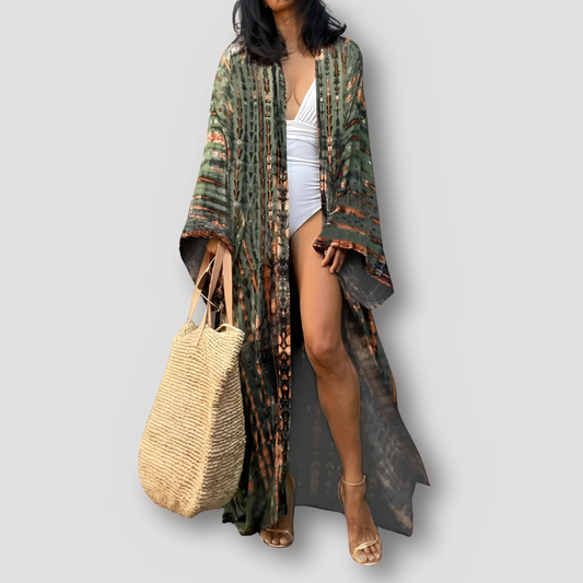 Snake Pattern Boho Style Kimono Robe Cover Up for Beach