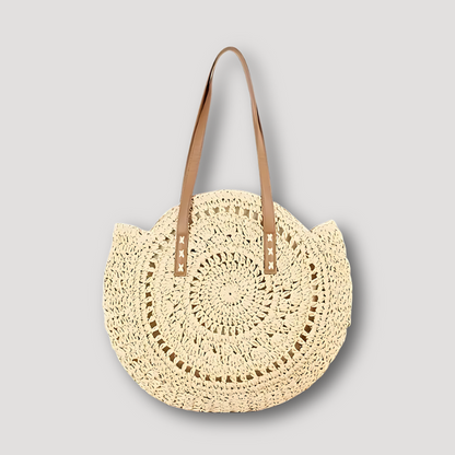 Round Braided Straw Raffia Boho Style Handbag Tote Bag