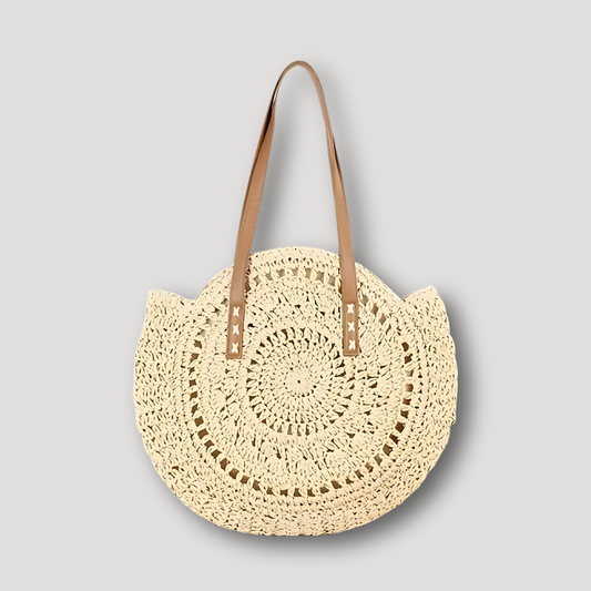 Round Braided Straw Raffia Boho Style Handbag Tote Bag